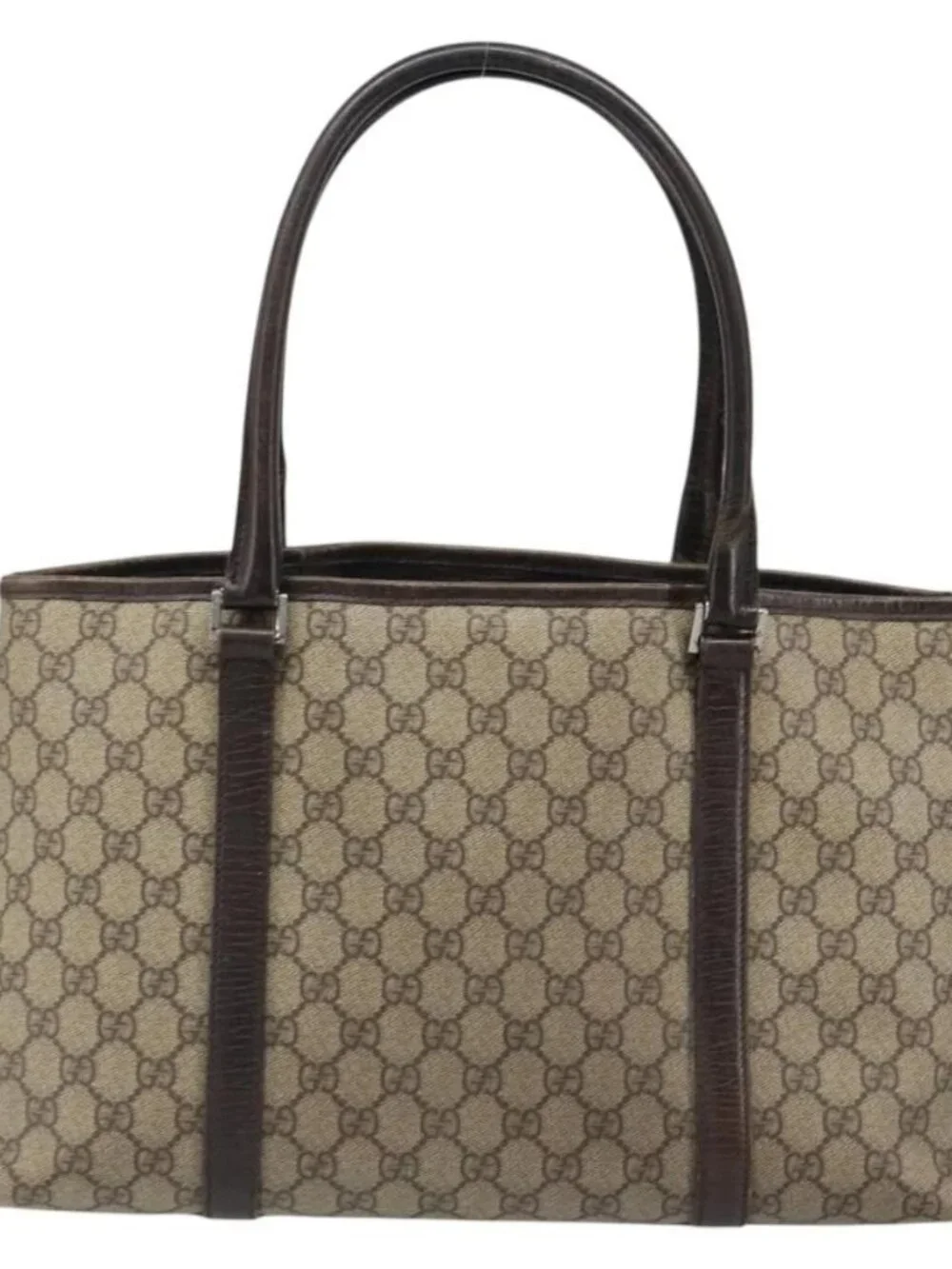GUCCI GG Supreme Tote Bag PVC Beige Silver 114595 Auth 187099